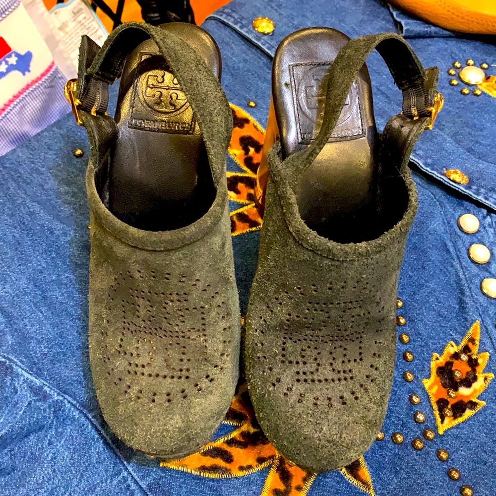 Tory Burch Black and Brown Mules